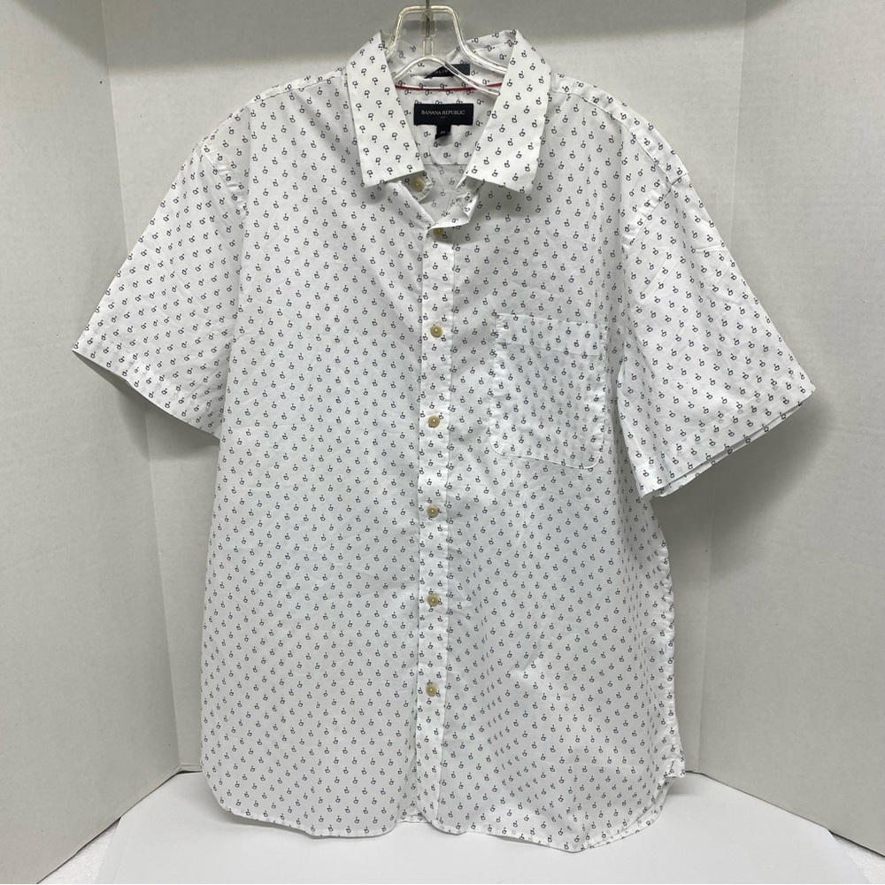 Banana Republic Mens Slim Fit Size XL Short Sleeve Button Down Golf Print Cotton